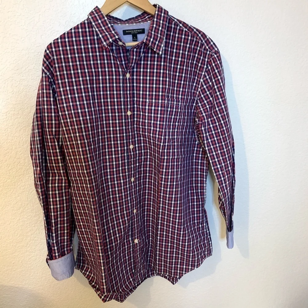 Banana Republic Mens Plaid Long Sleeve Shirt (XL) - Picture 2 of 8